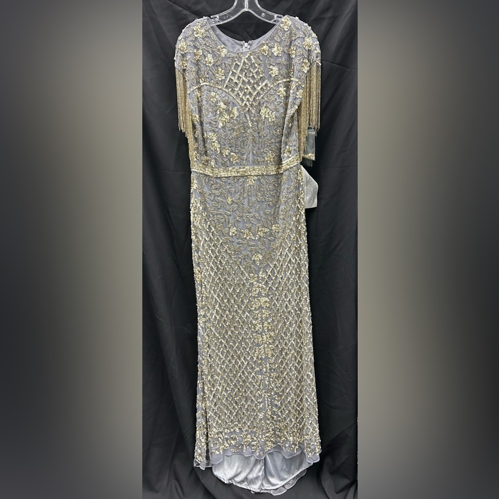 Mac Duggal 4908 NWT Lattice Sequined Column Long Gown - Picture 5 of 13